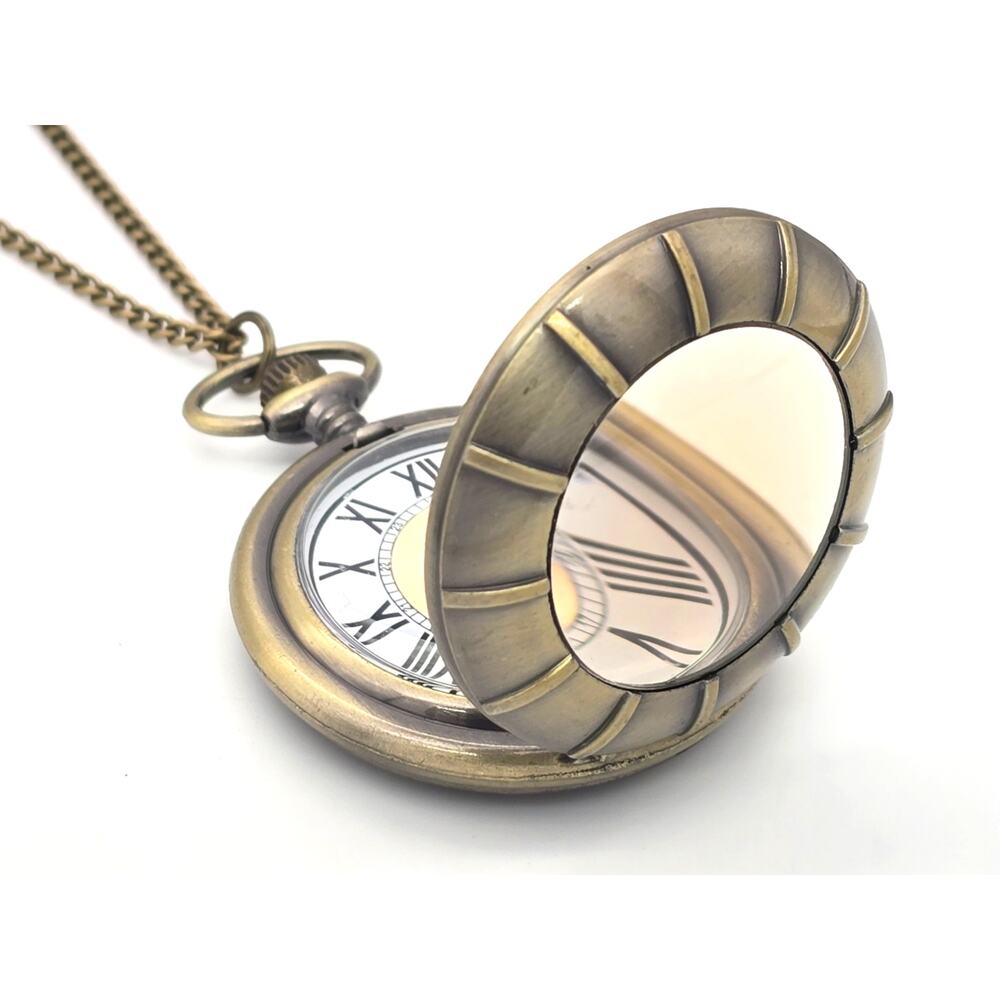 Golden Sundial Pocket Watch - Vintage Roman Numeral Antique Bronze Timepiece - Picture 2 of 10